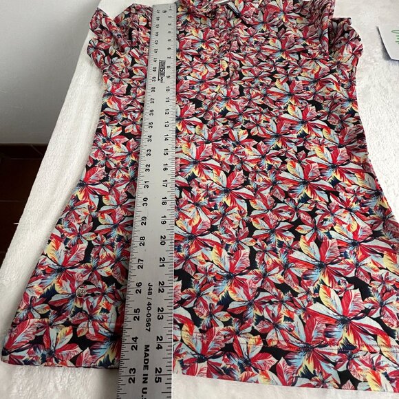Daily Sports Womens Floral Print Short Sleeve Polo Shirt Medium Stretch Red - Picture 8 of 8